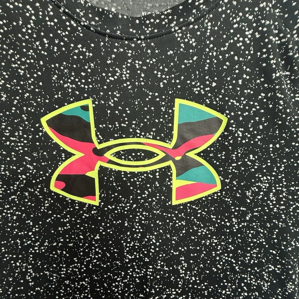 Under Armour Youth‎ Large Black Speckled Logo Tee Athletic Short Sleeve